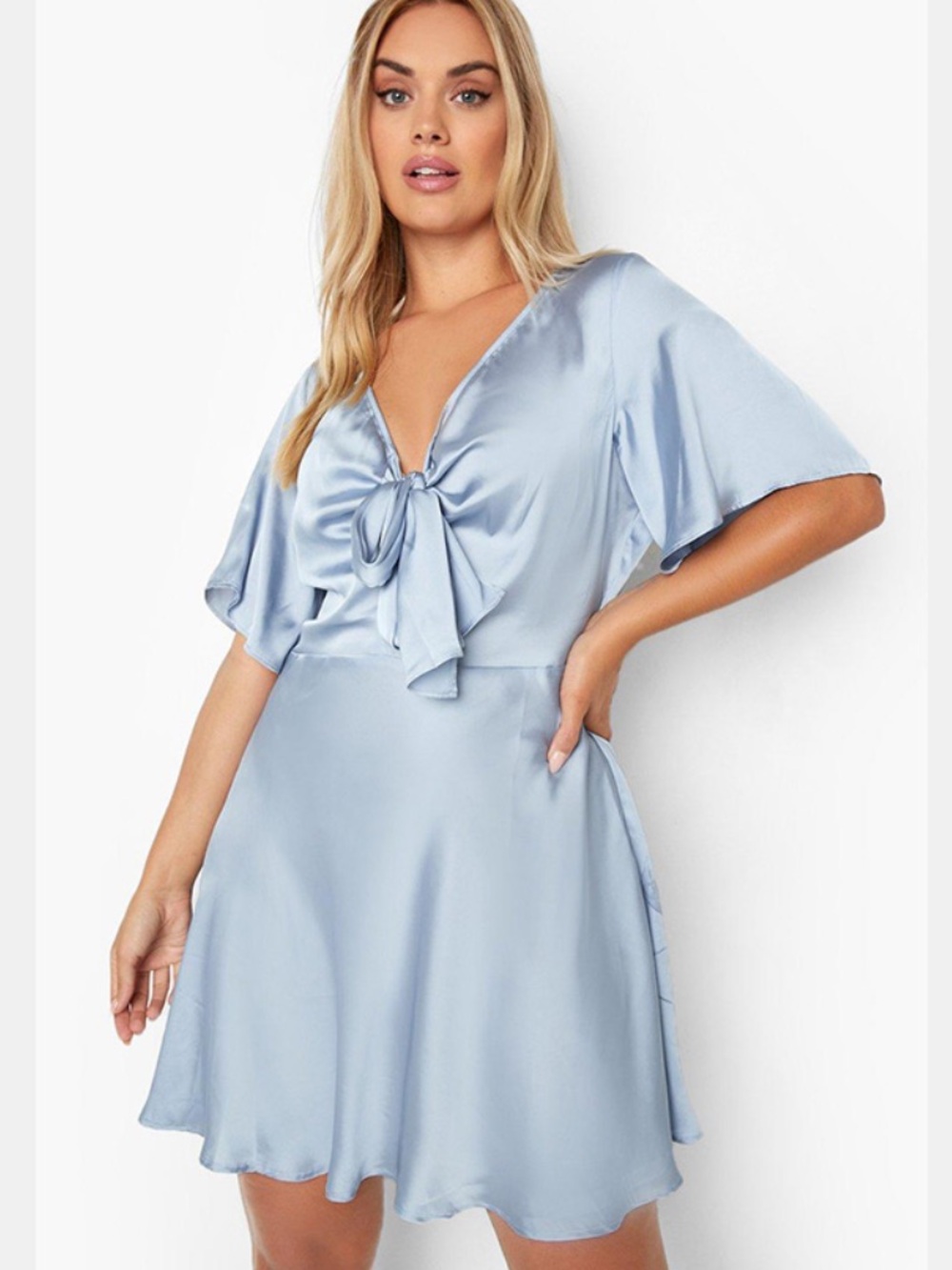 Satin mini dress with bow